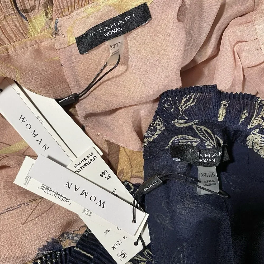 Tahari Women's 3X Flutter Sleeve Top Lot of 2 Romantic Fairy Boho Career Flowy - Picture 6 of 10